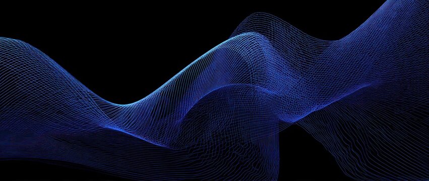 Abstract flowing blue lines on black background graphic design element