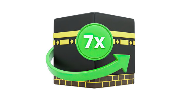 Kaaba with 7x Symbol and Green Arrow, Islamic Concept