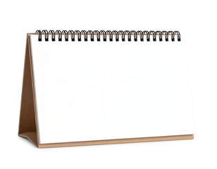 A blank desk calendar with a spiral binding and cardboard stand