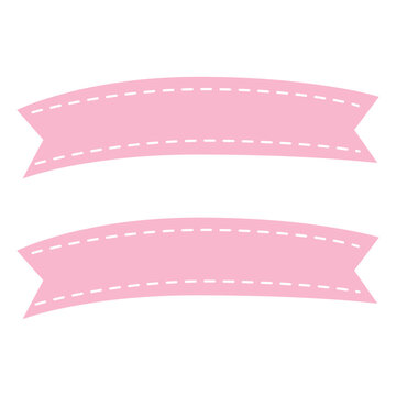 Double ribbon banner in pink with dashed edges ideal for headers, social media, and cheerful pastel content.