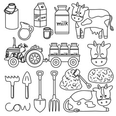 낙농업 젖소 우유 라인드로잉 색칠공부(farming cow milk line drawing coloring set)