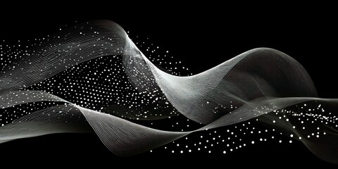 Abstract flowing lines graphic design with particles and dark background