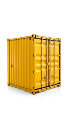 A bright yellow, industrial-style storage container, isolated on a white backdrop