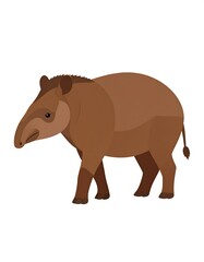 Fototapeta premium A cartoon brown tapir, full body view, set against a white backdrop
