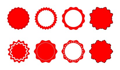 Supermarket promotional badge. Vector sunburst icon. Red shopping labels collection. Sale or discount sticker. Special offer price tag.