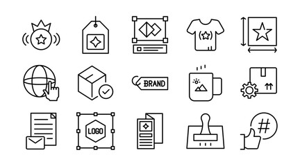 Branding Line Icon Set. Logo, identity, brand strategy, typography, color palette, marketing, design, creative, business, advertising, agency, icons, vector illustration. Pixel-perfect stroke