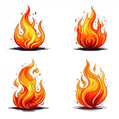 Four stylized fire illustrations