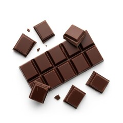 Chocolate bar pieces isolated on white background