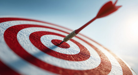 A close-up shot of an arrow hitting the bullseye