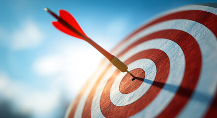 A close-up shot of an arrow hitting the bullseye