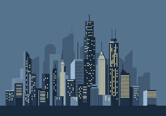 Fototapeta premium Modern city skyline illustration, illuminated buildings at dusk, depicting urban progress and a vibrant future, especially for the new year, 2026