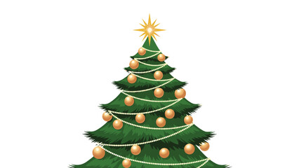 Beautifully decorated green Christmas tree with golden baubles, elegant garlands, and a bright shining star on top for the holidays.