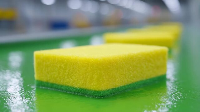 Cleaning sponge yellow sponge kitchen sponge foam sponge green background row hygiene tool foam