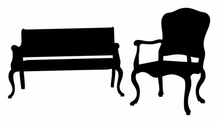 Fototapeta premium Elegant bench chair silhouette collection, showcasing simple forms for outdoor seating and public area design, vector graphics.