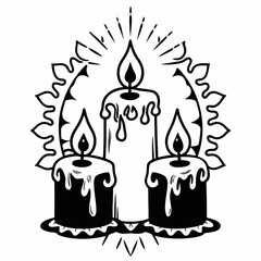 Candlelight Trio: Ornate vector clip art featuring radiating light.

