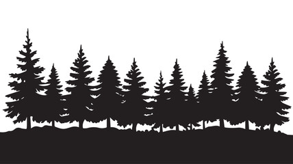 Fototapeta premium landscape with black silhouettes of trees and hills, trees silhouettes set. Black pine woods 