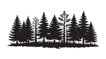 Obraz premium landscape with black silhouettes of trees and hills, trees silhouettes set. Black pine woods 