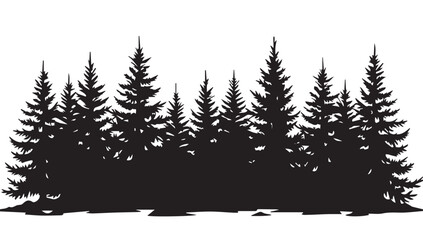 Fototapeta premium landscape with black silhouettes of trees and hills, trees silhouettes set. Black pine woods 