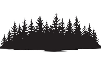Obraz premium landscape with black silhouettes of trees and hills, trees silhouettes set. Black pine woods 