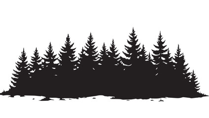 Obraz premium landscape with black silhouettes of trees and hills, trees silhouettes set. Black pine woods 