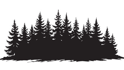 Obraz premium landscape with black silhouettes of trees and hills, trees silhouettes set. Black pine woods 