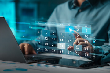 managing 2026 schedules and business calendars, business planning calendar concept, task schedule, work plan, goals, appointment reminder highlight, Business people plan and manage schedules