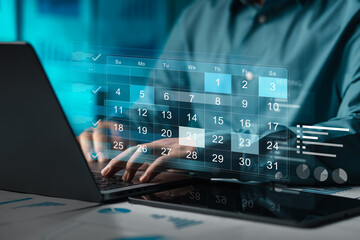managing 2026 schedules and business calendars, business planning calendar concept, task schedule, work plan, goals, appointment reminder highlight, Business people plan and manage schedules