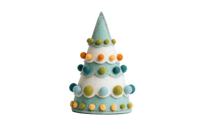 cozy felt cone tree with stitched edges, buttons and yarn pom-pom garland, Scandinavian style