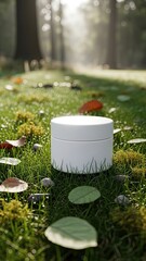 Cosmetic Bottle Mockup Low-Angle Perspective Low-Angle Shot With Sunlight Rays Through Trees