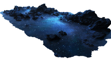 Fantasy island with glowing starry cave