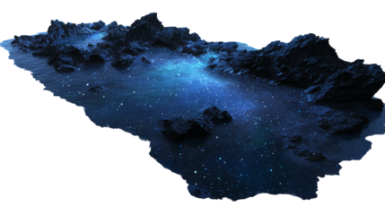 Fantasy island with glowing starry cave