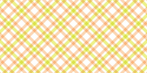Seamless pastel orange and yellow plaid pattern with soft diagonal checkered lines on white background. Warm, cheerful textile texture ideal for fabric, wallpaper, wrapping paper, and summer designs.
