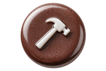 Glossy Brown Button with Hammer Icon