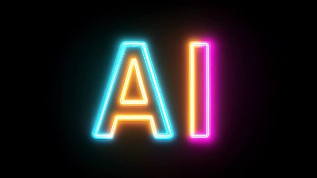 AI Technology design showing glowing letters with digital effects and HUD interface. Perfect for artificial intelligence, future tech, and virtual concepts. Loop