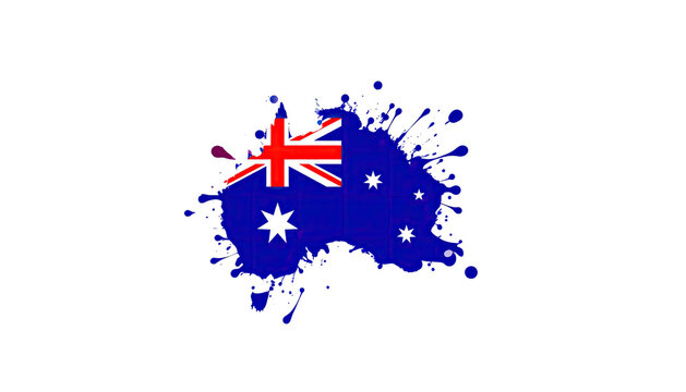 Australia flag paint splash vibrant national colors dynamic liquid texture patriotic artwork realistic illustration isolated on white background
