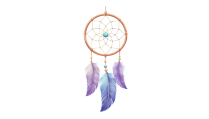 Colorful dreamcatcher handcrafted feather hoop beads vibrant boho decor spiritual hanging ornament realistic illustration isolated on white background