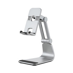 Adjustable smartphone stand holder with metal arm and stable base for desk office home use, ergonomic hands free mobile support isolated on transparent background