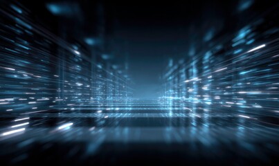 Abstract futuristic city concept of light trails and tech elements.