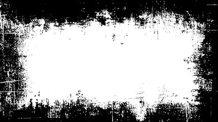 A white paint splatter on a black frame background, a white square with a black border, rectangular frame black frame copy space banner