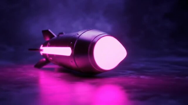 Glowing Missile on Surface with Smoke, Sci-Fi Concept, for Advertising