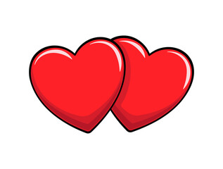 Two red hearts with black outline without background