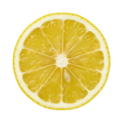 Fresh lemon slice cross section isolated on transparent background, juicy citrus fruit detail for food design, vitamin concept, healthy nutrition, beverage decoration and freshness themes