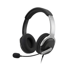 Over ear headset with microphone isolated on transparent background, modern audio device for gaming, call center, online communication, customer support and office use