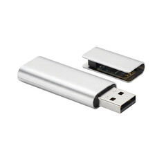 USB flash drive isolated on transparent background, portable data storage device for computer, backup, transfer, technology branding, office and digital product design