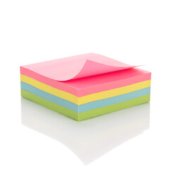 Colorful sticky notes pad with layered sheets, office stationery memo paper stack isolated on transparent background for reminders, planning, notes, and organization
