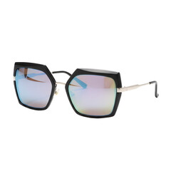 Modern square sunglasses with mirrored lenses and black frame, stylish fashion eyewear accessory isolated on transparent background for summer style concepts