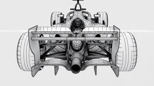 Formula Racing Car 3D Wireframe Model Technical Drawing Blueprint for Engineering and Automotive Design