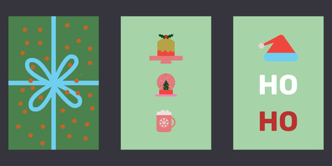 Minimal Christmas Card Design Set Ho Ho Ho Typography Gift and Festive Holiday Illustration