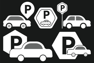 Car parking icon vector graphic. Automobile park symbol sign. Vehicle transport illustration for parking lot, zone, or area. Road sign for traffic and transportation.