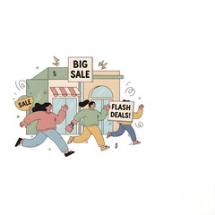 Excited Shoppers Rushing to Grab Big Sale and Flash Deals